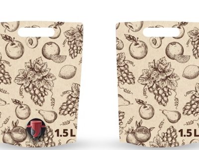 Standbodenbeutel 1.5 Liter mit Obstmotiv und Auslasshahn