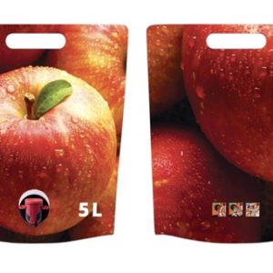 Standbodenbeutel 5 Liter mit Obstmotiv und Auslasshahn