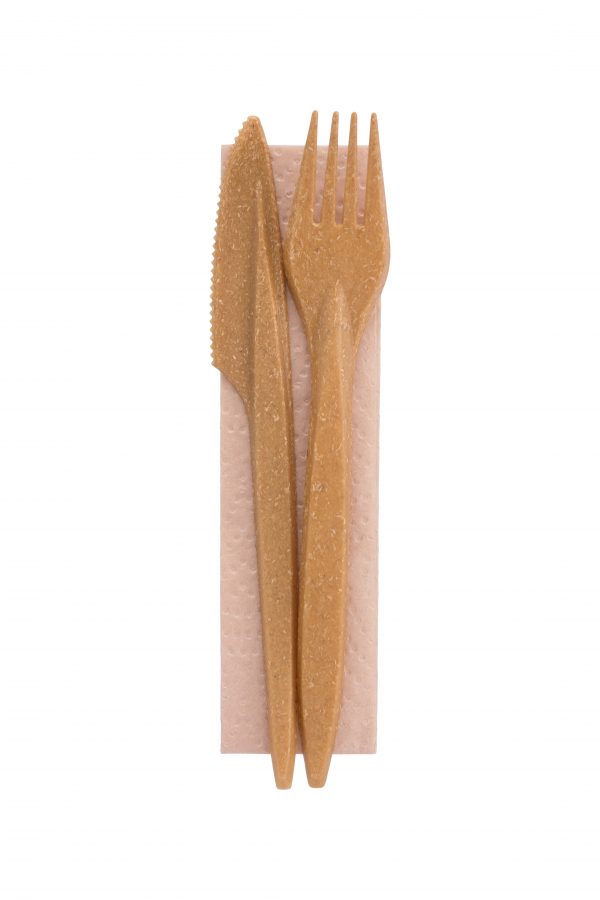 Mehrweg-Besteckset aus WPC Messer/Gabel/Serviette